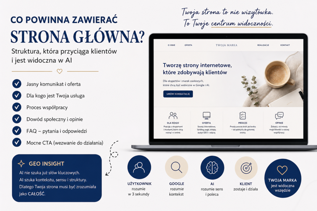Praktyczny poradnik co powinna zawierać dobra strona głowna + GEO.